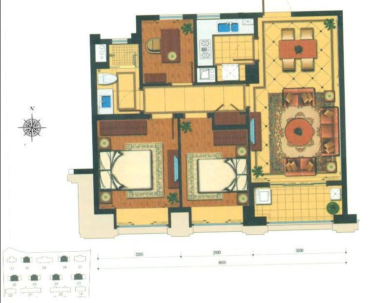 住宅 户 型: 面 积: 约90m&p2; 户型编号: 绿城玉兰花园臻园90