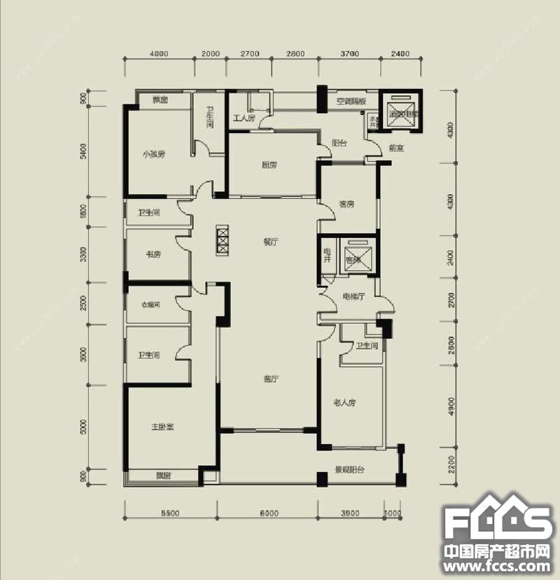 荣和公园尊府普通住宅 a户型6室2厅5卫1厨2阳台面积:6