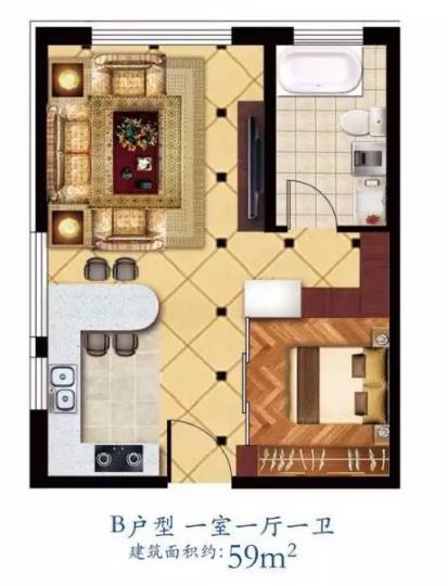 湾景公馆1室1厅1卫/59.0㎡户型图户型 参考面积:约59平米