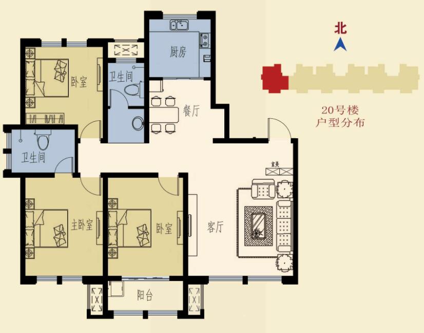 明佳花园4室2厅2卫的户型