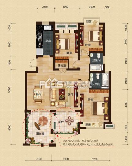 e2户型 楼型用途: 住宅 户 型: 3室2厅2卫 面 积: 约127m 户型简介
