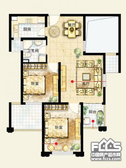 户型编号 保利叶语a21户型 2室2厅1卫 81.